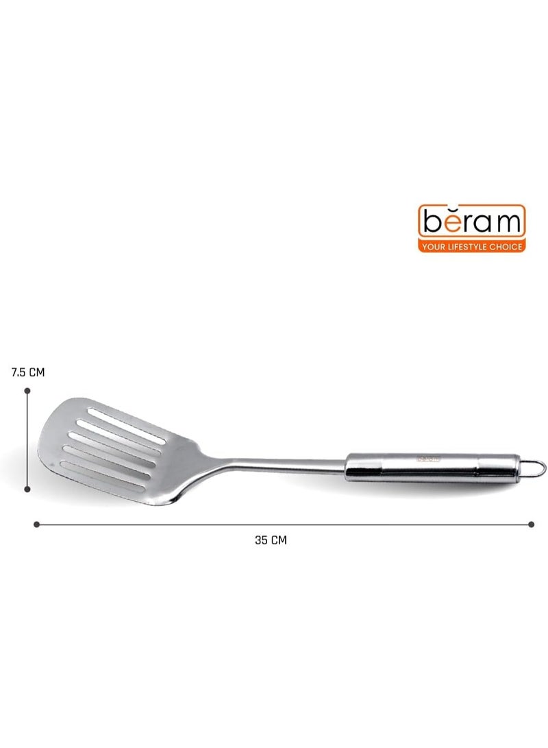 BERAM Premium Stainless Steel Slotted Turner – Heavy-Duty Matte Finish Cooking Utensil, 100% Food-Grade Steel Spatula for Frying, Flipping, and Serving – Durable Silver Kitchen Tool for Everyday Use - Image 2