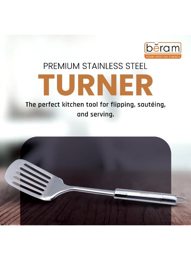 BERAM Premium Stainless Steel Slotted Turner – Heavy-Duty Matte Finish Cooking Utensil, 100% Food-Grade Steel Spatula for Frying, Flipping, and Serving – Durable Silver Kitchen Tool for Everyday Use - Image 3
