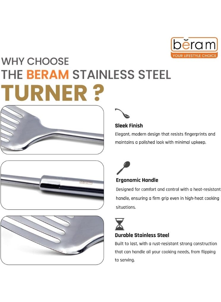BERAM Premium Stainless Steel Slotted Turner – Heavy-Duty Matte Finish Cooking Utensil, 100% Food-Grade Steel Spatula for Frying, Flipping, and Serving – Durable Silver Kitchen Tool for Everyday Use - Image 4