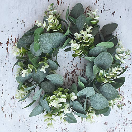 Lskytop 2 Pack Green Eucalyptus Wreath Round Wreath Artificial Wreath Farmhouse Wreath For Door Wall Window Decor 12Inch/Pc - Image 3