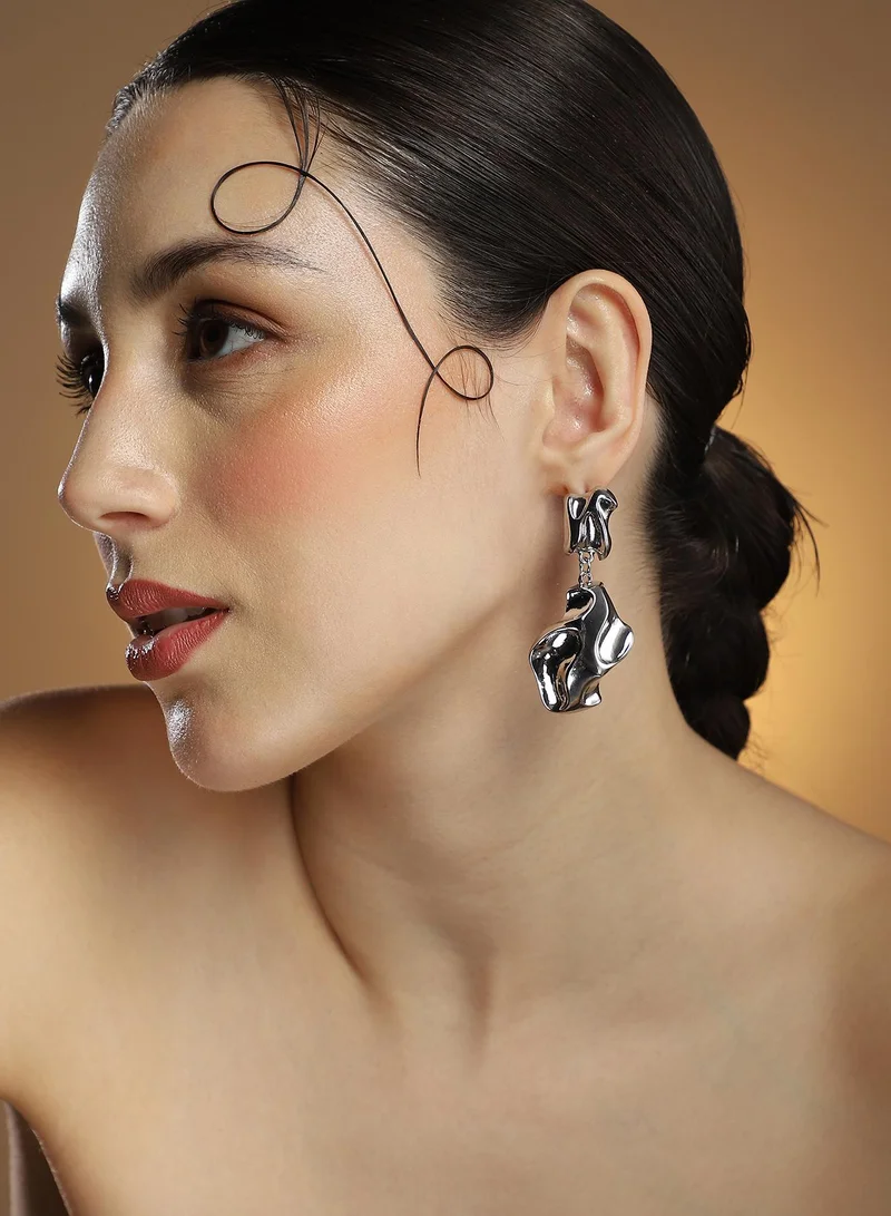 Sohi  Women The Eroded Drop Earrings | Chrome  Colour | One-Size | Metallic Alloy Material | Push Back Closure | Earrings For Casual & Evening Wear for Women | Best Price UAE