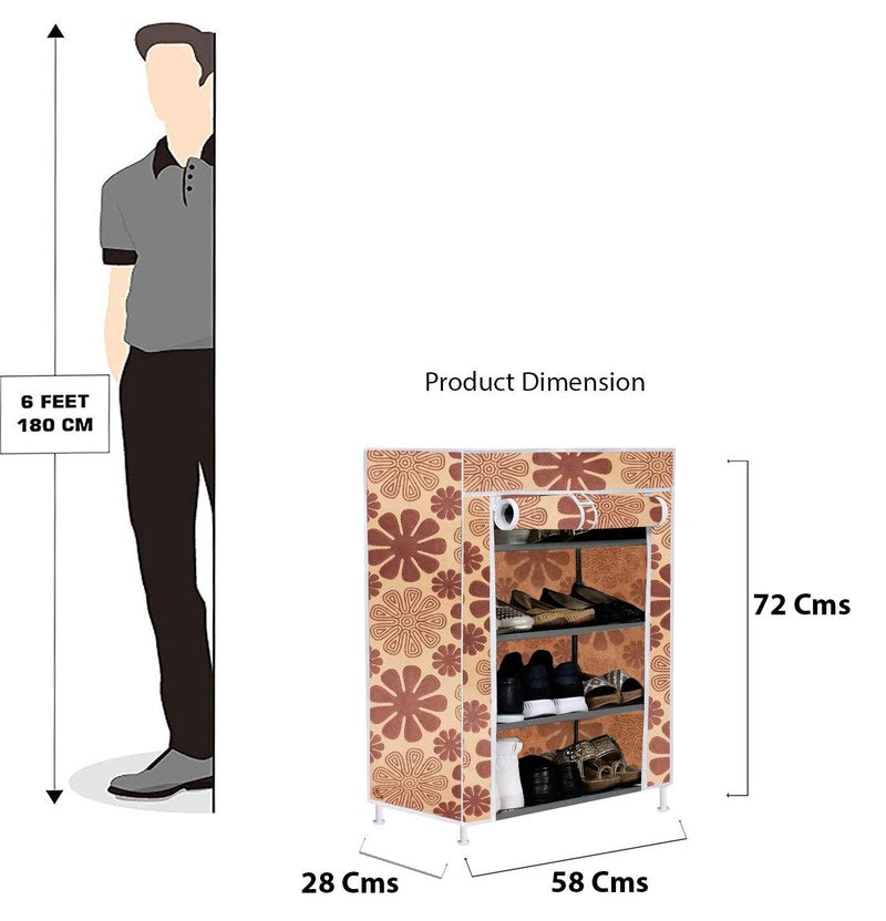 BAE Bae Premium 4Tiers Shoe RackMultipurpose Storage Rack with Dustproof Cover NonWoven Fabric Plastic Connector Beige Flower Print 4 Shelf - Image 2