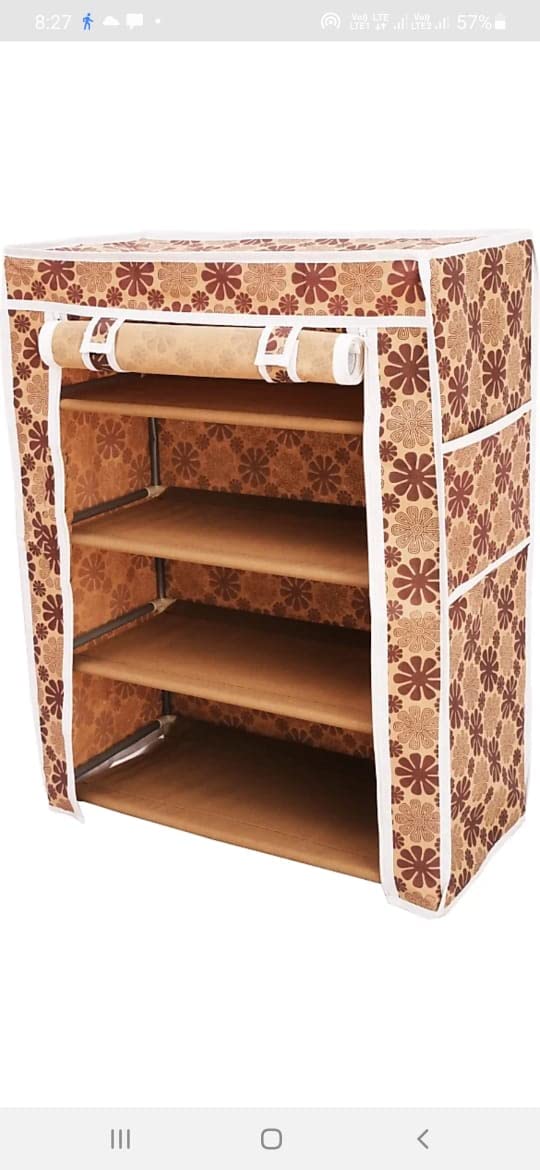 BAE Bae Premium 4Tiers Shoe RackMultipurpose Storage Rack with Dustproof Cover NonWoven Fabric Plastic Connector Beige Flower Print 4 Shelf - Image 3
