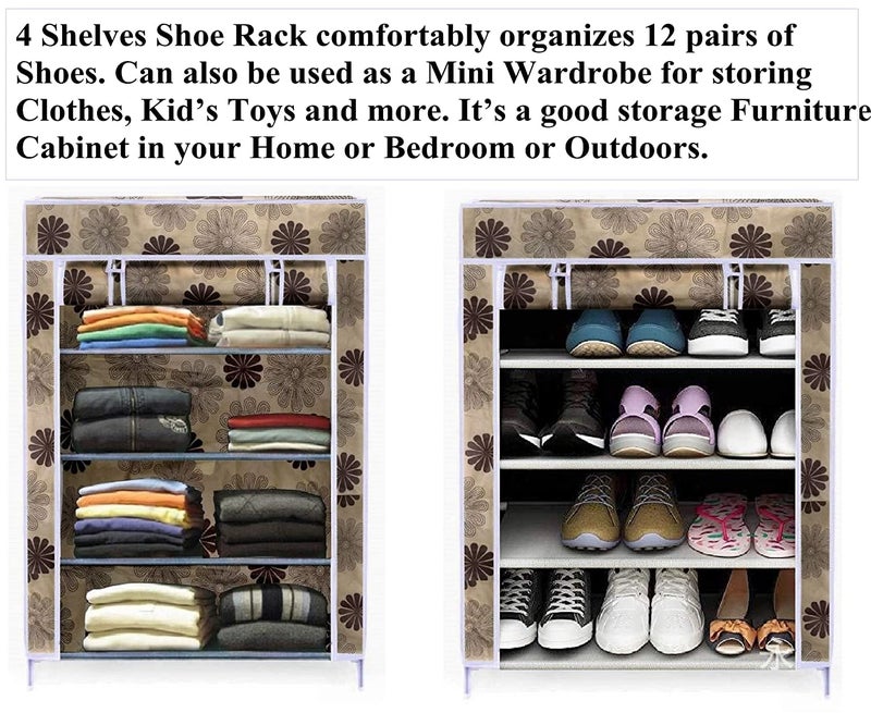 BAE Bae Premium 4Tiers Shoe RackMultipurpose Storage Rack with Dustproof Cover NonWoven Fabric Plastic Connector Beige Flower Print 4 Shelf - Image 4