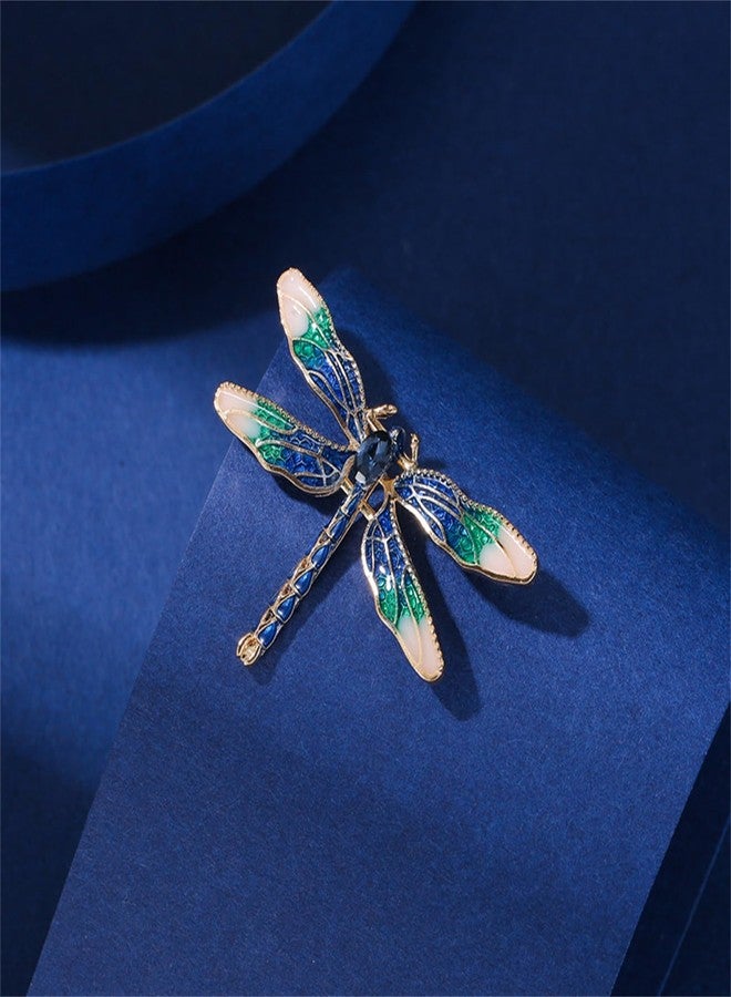 بروش مينا على شكل يعسوب من RLHRNDE للنساء والرجال، دبوس طية صدر السترة بتصميم حيوانات جميلة، موضة ريترو، فن الآرت نوفو، فيكتوري، مجوهرات عيد الميلاد على شكل يعسوب (أزرق) - Image 2