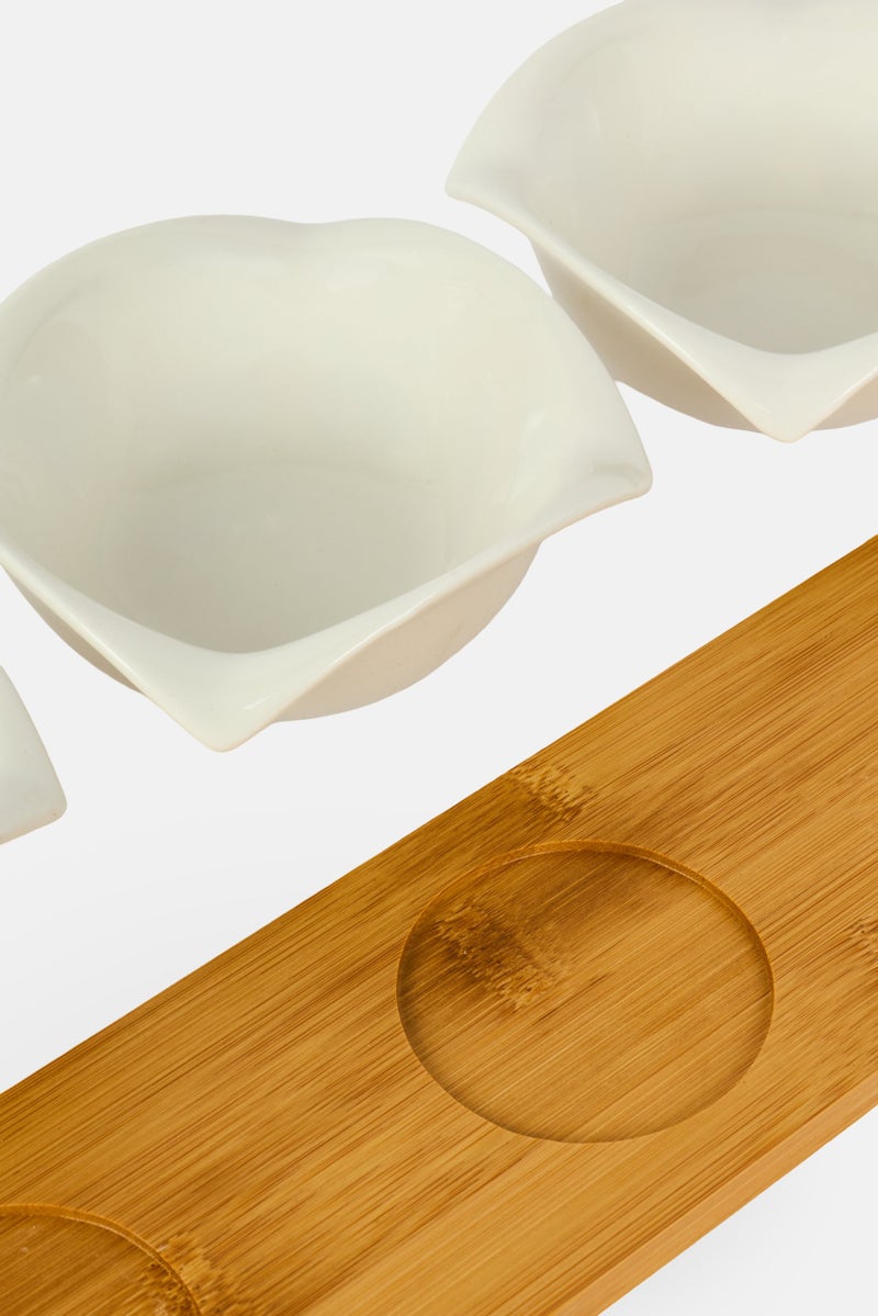Shallow 3 Pcs Square Bowl With Bamboo Stand, Multicolor - Image 4