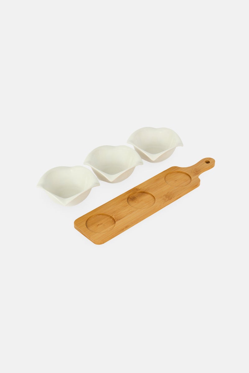 Shallow 3 Pcs Square Bowl With Bamboo Stand, Multicolor - Image 3