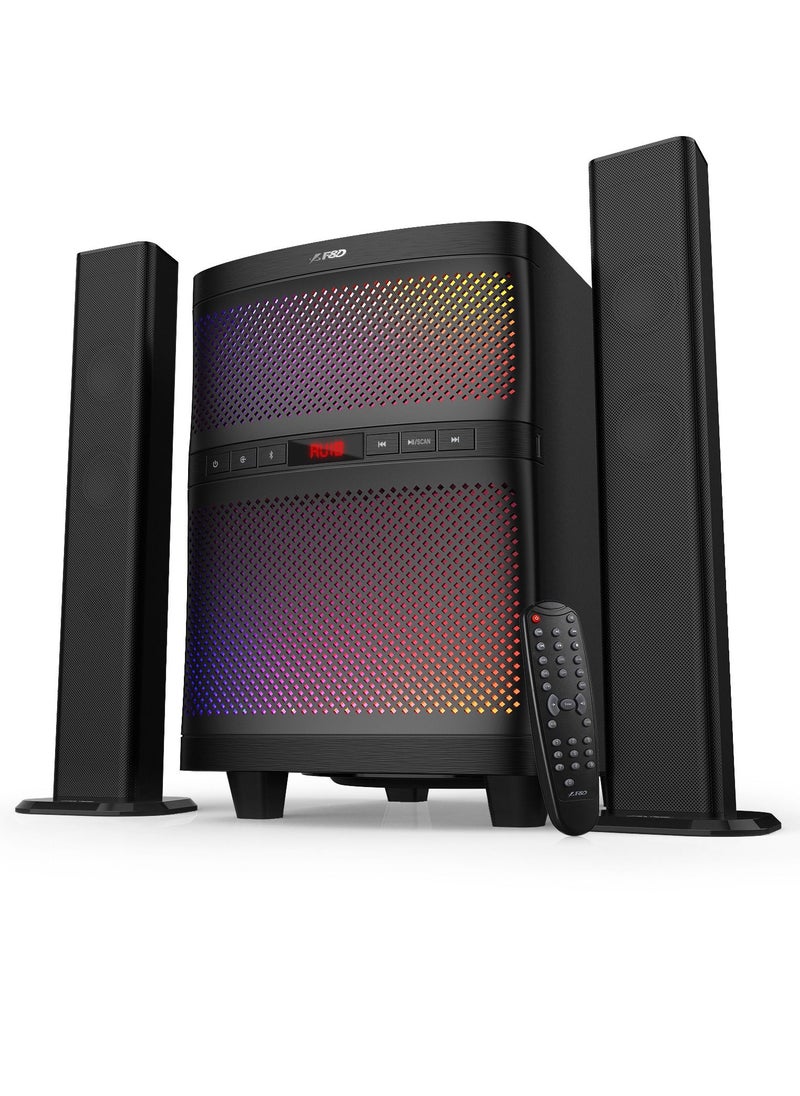 F&D - F&D T200X 140 W 2.1 Channel Soundbar Tower Speaker Bluetooth Multimedia TV Speaker with Multicolored LED Themes , Remote Control , Digital FM , USB - Image 1