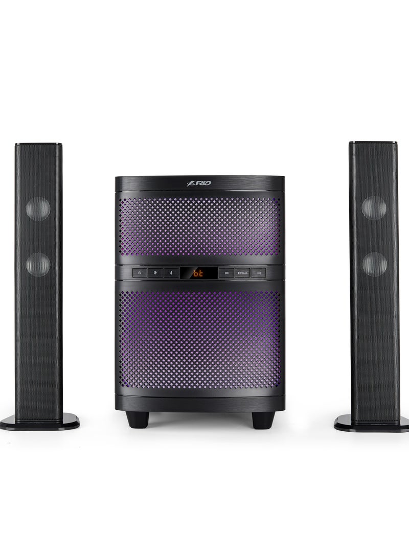 F&D - F&D T200X 140 W 2.1 Channel Soundbar Tower Speaker Bluetooth Multimedia TV Speaker with Multicolored LED Themes , Remote Control , Digital FM , USB - Image 1