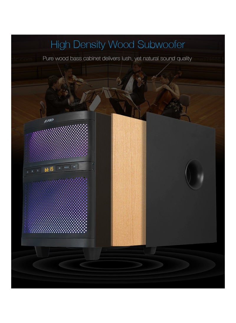 F&D - F&D T200X 140 W 2.1 Channel Soundbar Tower Speaker Bluetooth Multimedia TV Speaker with Multicolored LED Themes , Remote Control , Digital FM , USB - Image 1