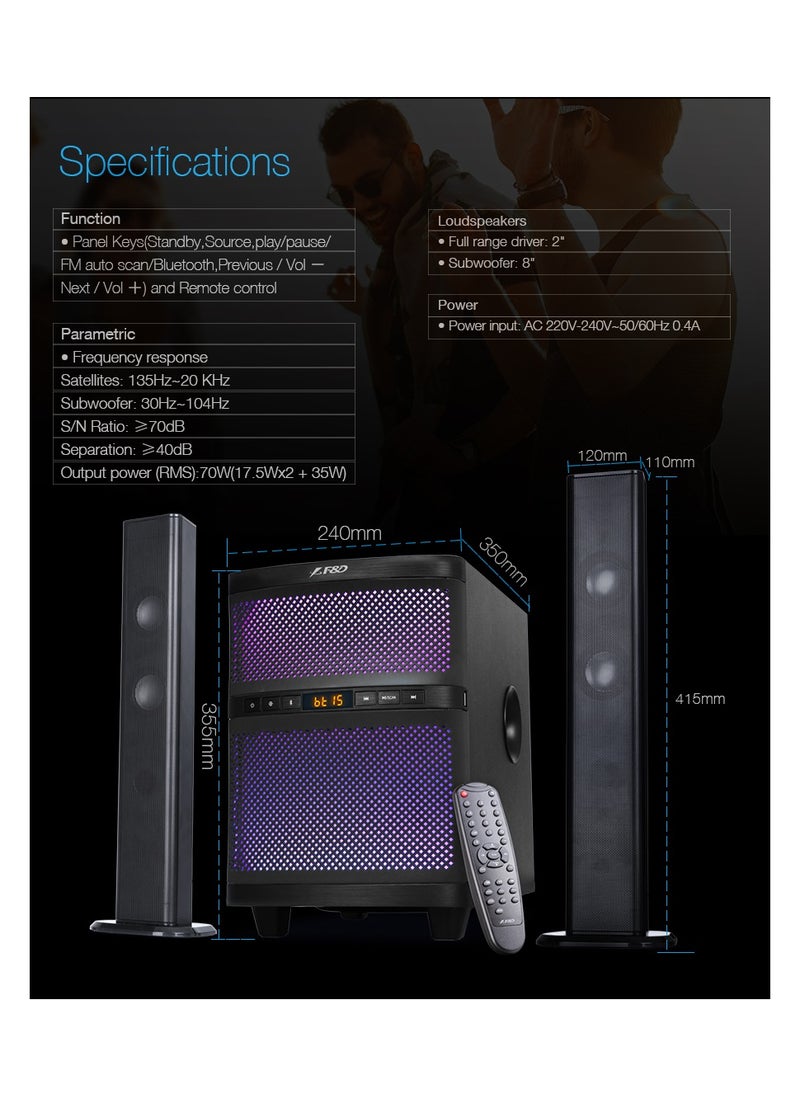 F&D - F&D T200X 140 W 2.1 Channel Soundbar Tower Speaker Bluetooth Multimedia TV Speaker with Multicolored LED Themes , Remote Control , Digital FM , USB - Image 1