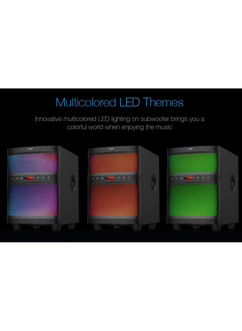 F&D - F&D T200X 140 W 2.1 Channel Soundbar Tower Speaker Bluetooth Multimedia TV Speaker with Multicolored LED Themes , Remote Control , Digital FM , USB - Image 1