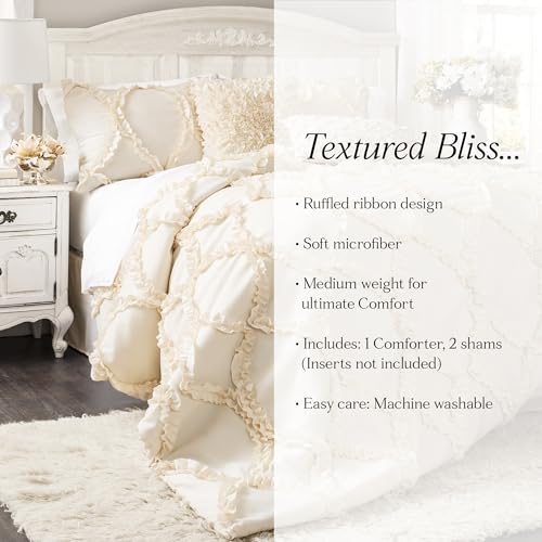 Lush Decor Avon Comforter Set, 3 Piece Set, King, Ivory - Romantic Farmhouse Bedding Set - Elegant Ruffle Bedding - Soft Textured Comforter - Country Cottage & Farmhouse Bedroom Decor - Image 5