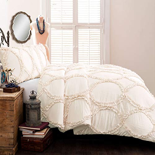 Lush Decor Avon Comforter Set, 3 Piece Set, King, Ivory - Romantic Farmhouse Bedding Set - Elegant Ruffle Bedding - Soft Textured Comforter - Country Cottage & Farmhouse Bedroom Decor - Image 2