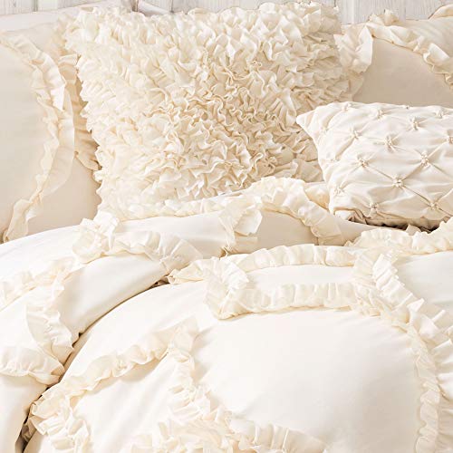 Lush Decor Avon Comforter Set, 3 Piece Set, King, Ivory - Romantic Farmhouse Bedding Set - Elegant Ruffle Bedding - Soft Textured Comforter - Country Cottage & Farmhouse Bedroom Decor - Image 3