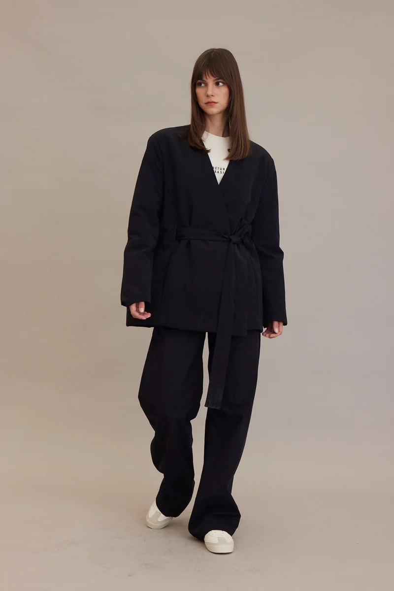 Manuka Kimono Style Padded Blazer Jacket Black