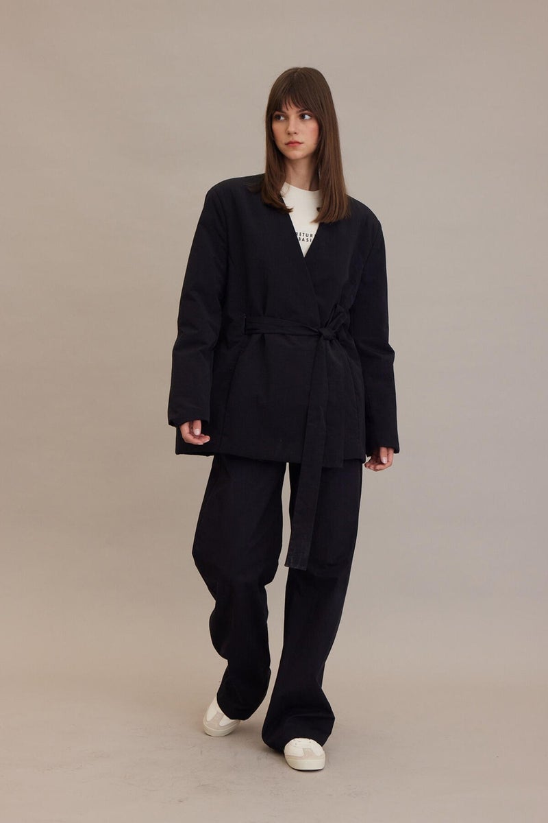 Manuka Kimono Style Padded Blazer Jacket Black  - Image 3