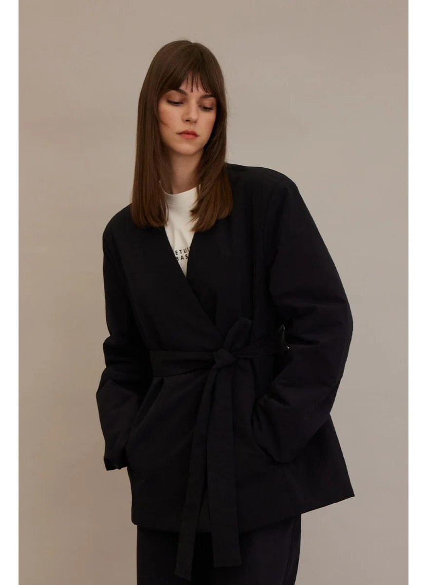 مانوكا Kimono Style Padded Blazer Jacket Black