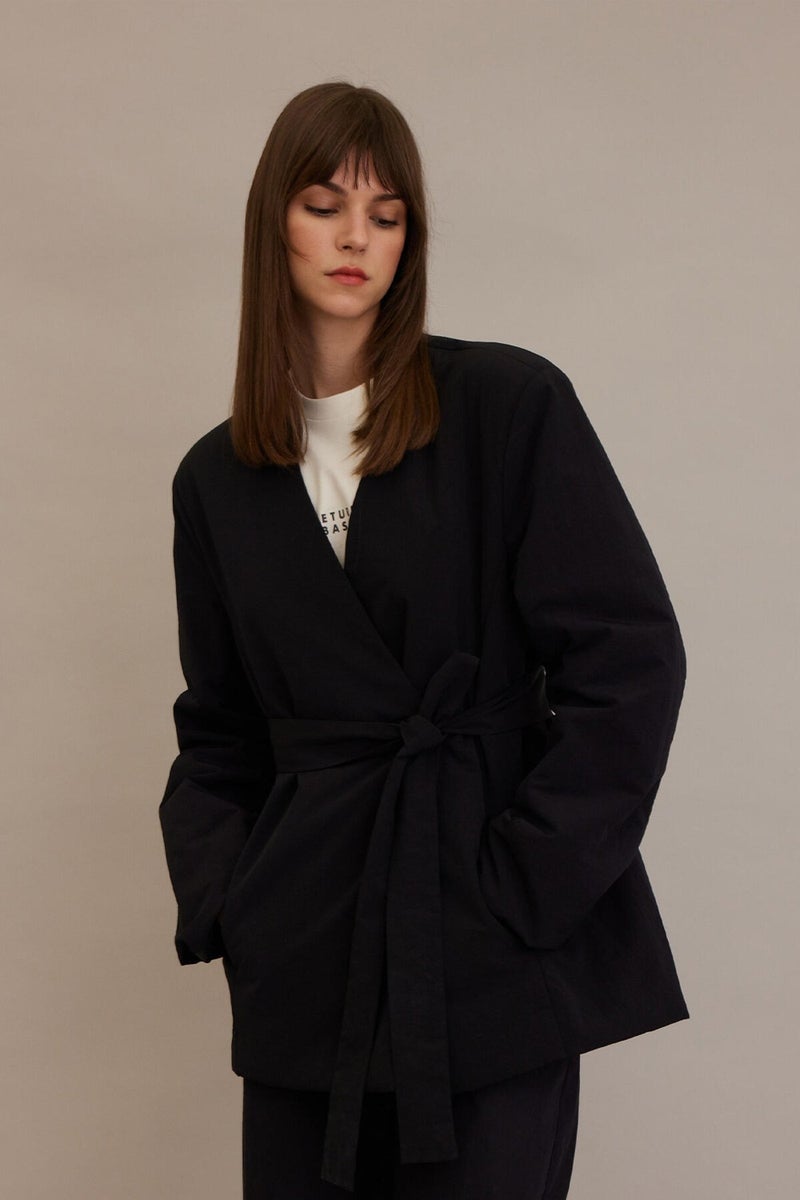 Manuka Kimono Style Padded Blazer Jacket Black  - Image 2