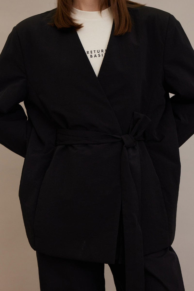 Manuka Kimono Style Padded Blazer Jacket Black  - Image 4