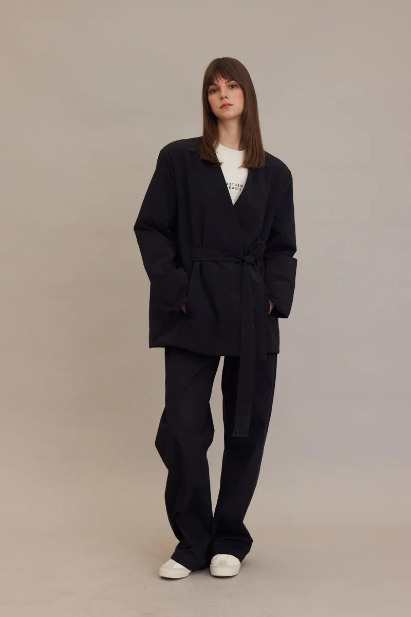 Manuka Kimono Style Padded Blazer Jacket Black