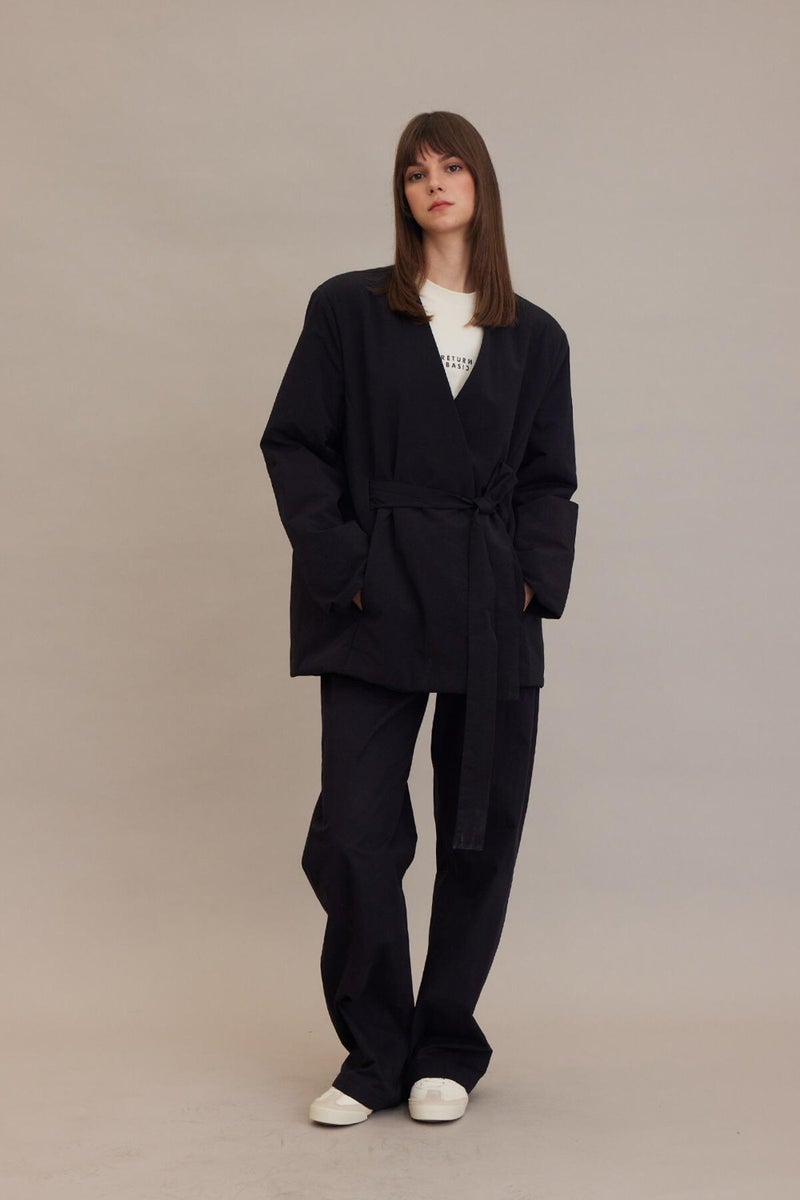 Manuka Kimono Style Padded Blazer Jacket Black  - Image 5