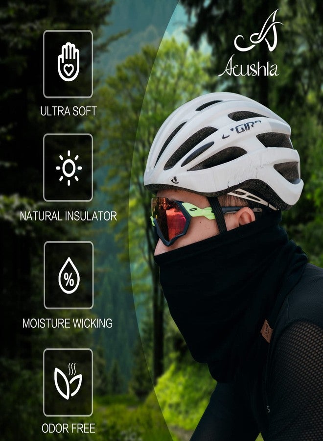 ACUSHLA 100% Merino Wool Neck Gaiter for Men & Women Ski Face Mask Winter Scarf Neck Warmer All Weather, Midweight Black - Image 2