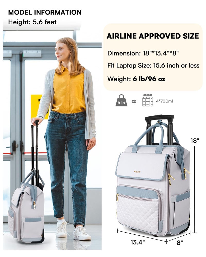 Arcoyard Rolling Backpack for Women, Travel Rolling Laptop Backpack with Wheels, Vertical & Horizontal Storage 2 In 1, Flip-Top Design, Water-Resistant Overnight College Underseat Carry on Luggage, Grey - Image 3