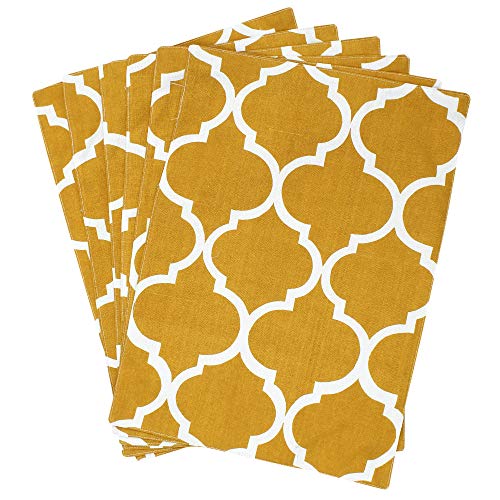 Dekor World Ogee Printed Yellow Table Runner with 4 Pcs Place Mat and Napkin (33x120cm/33x47cm/45x45cm) (Pack of 13 Pcs)-4 Seater Dinning & Center Table - Image 3