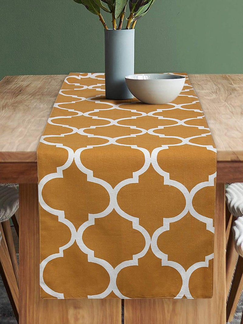 Dekor World Ogee Printed Yellow Table Runner with 4 Pcs Place Mat and Napkin (33x120cm/33x47cm/45x45cm) (Pack of 13 Pcs)-4 Seater Dinning & Center Table - Image 2