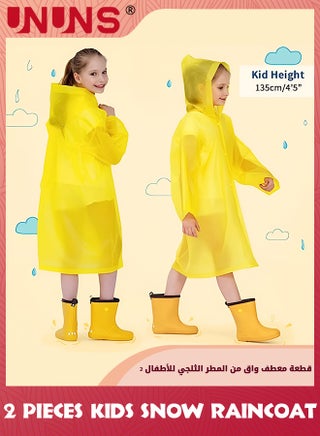 Kids Raincoat,2 Pcs Kids Waterproof Thick Rain Ponchos For Kids,Reusable Emergency Rain Coats For Boys Girls,Kids Snow Rainwear Jacket with Hood and Drawstring,Portable EVA Rain Jacket,Yellow