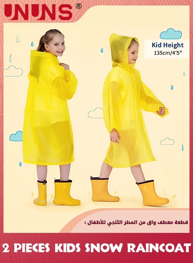 UNUNS Kids Raincoat,2 Pcs Kids Waterproof Thick Rain Ponchos For Kids,Reusable Emergency Rain Coats For Boys Girls,Kids Snow Rainwear Jacket with Hood and Drawstring,Portable EVA Rain Jacket,Yellow - Image 1