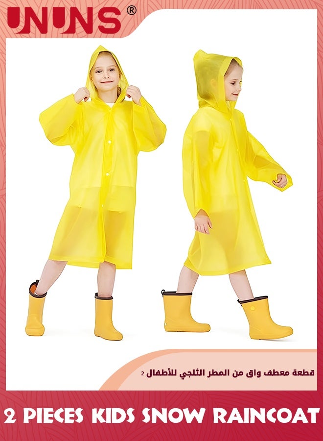 UNUNS Kids Raincoat,2 Pcs Kids Waterproof Thick Rain Ponchos For Kids,Reusable Emergency Rain Coats For Boys Girls,Kids Snow Rainwear Jacket with Hood and Drawstring,Portable EVA Rain Jacket,Yellow - Image 2