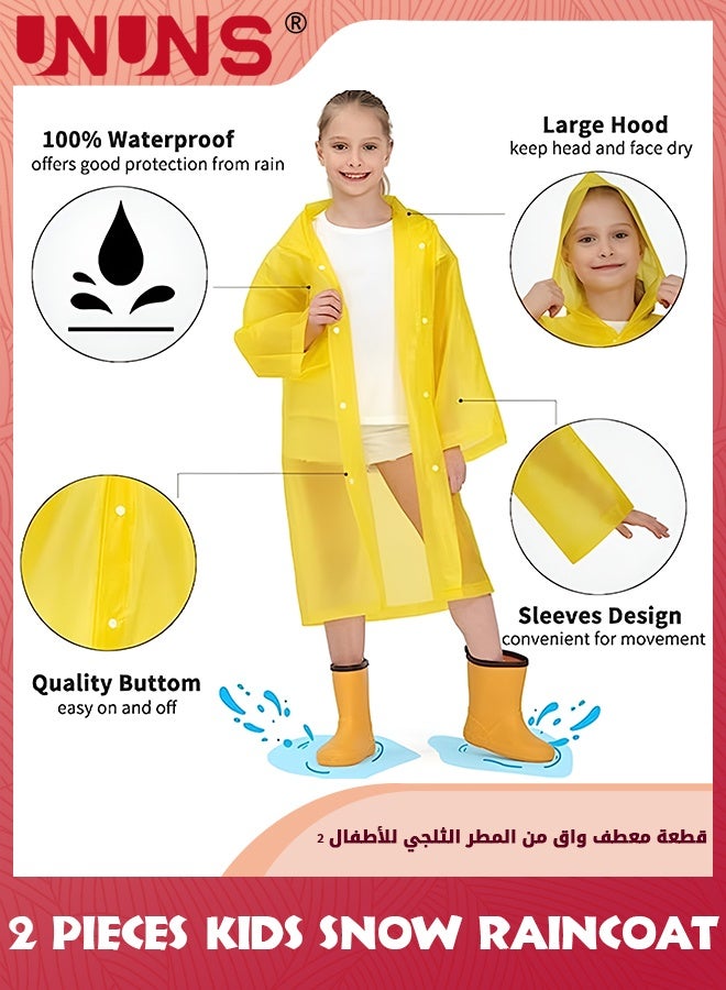 UNUNS Kids Raincoat,2 Pcs Kids Waterproof Thick Rain Ponchos For Kids,Reusable Emergency Rain Coats For Boys Girls,Kids Snow Rainwear Jacket with Hood and Drawstring,Portable EVA Rain Jacket,Yellow - Image 3