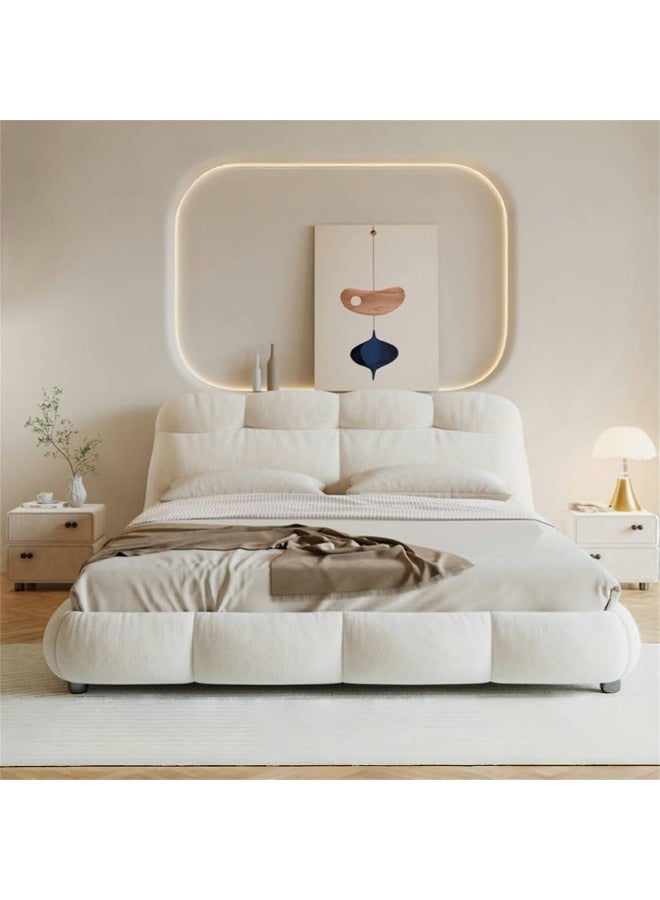 LUXURY LUXE Luxury Luxe Velvet Upholstered King Queen Size Bed Frame with Mattress - Modern Off-White Bedroom Furniture, Suitable for Mattress (150 x 200 cm With Spring Mattress)  - Image 1