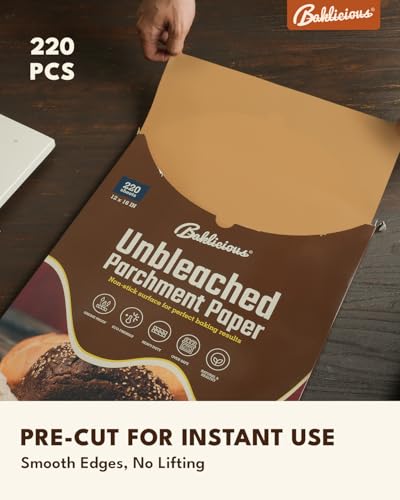 BAKLICIOUS 220 Pcs Unbleached Parchment Paper Baking Sheets, Baklicious Pre-cut Heavy Duty Parchment Baking Paper for Air Fryer, Oven, Bakeware, Steaming, Cooking Bread, CupCake, Cookies - Image 2