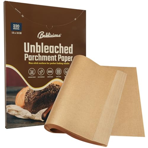 BAKLICIOUS 220 Pcs Unbleached Parchment Paper Baking Sheets, Baklicious Pre-cut Heavy Duty Parchment Baking Paper for Air Fryer, Oven, Bakeware, Steaming, Cooking Bread, CupCake, Cookies - Image 1