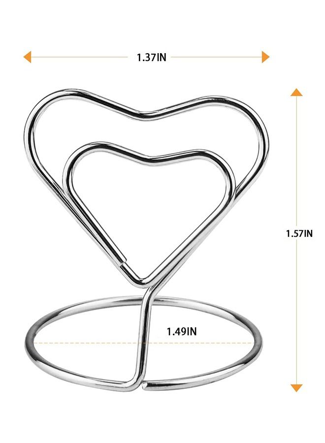 10 Pcs Heart Metal Place Card Holder Stand, Sturdy  Durable Place Card Holder, Mini Table Card Holder Table Picture Stands for Menu Memo Clip (Silver) - Image 2