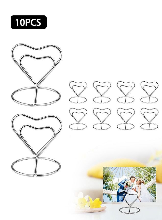 10 Pcs Heart Metal Place Card Holder Stand, Sturdy  Durable Place Card Holder, Mini Table Card Holder Table Picture Stands for Menu Memo Clip (Silver) - Image 1