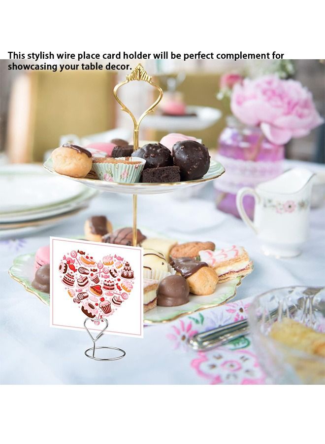 10 Pcs Heart Metal Place Card Holder Stand, Sturdy  Durable Place Card Holder, Mini Table Card Holder Table Picture Stands for Menu Memo Clip (Silver) - Image 4