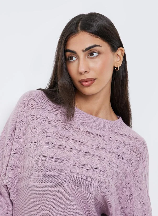 Styli Styli Lilac Balloon Sleeve Cable Knit Sweater