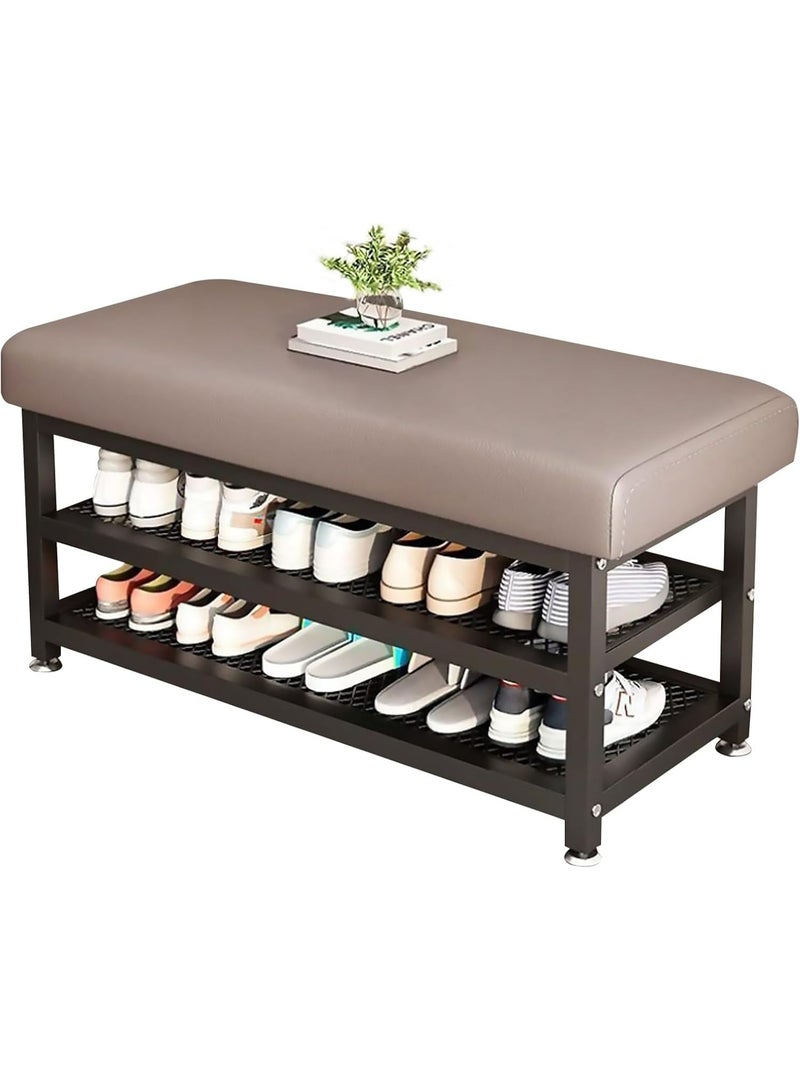 LINGWEI Heavy Duty 2-Layer Shoe Rack with Cushion Seat Shoe Organizer Bench Modern Entryway Shoe Cabinet - Image 1