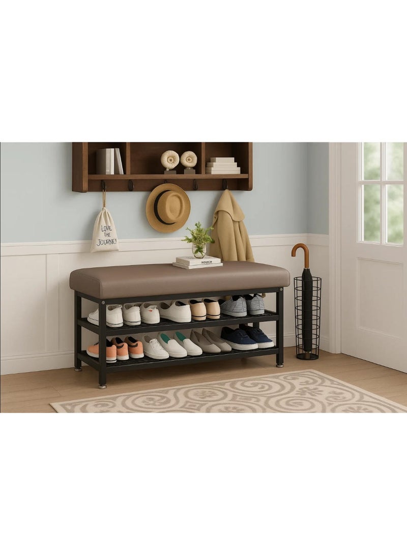 LINGWEI Heavy Duty 2-Layer Shoe Rack with Cushion Seat Shoe Organizer Bench Modern Entryway Shoe Cabinet - Image 5