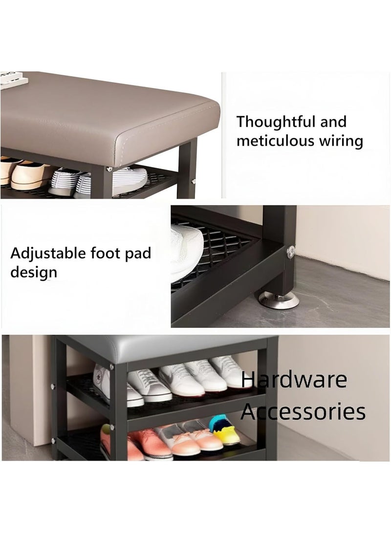 LINGWEI Heavy Duty 2-Layer Shoe Rack with Cushion Seat Shoe Organizer Bench Modern Entryway Shoe Cabinet - Image 2