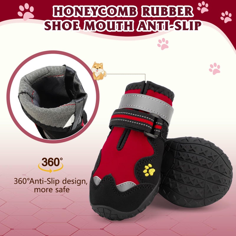 FISHOAKY Dog Shoes for Large Dogs, 360Â°Anti Slip Medium Dog Boots & Paw Protectors Winter Snowy, Waterproof 4Pcs Dog Booties with Reflective Strips (Size 6: 2.56''x3.07''(W*L), Red) - Image 2