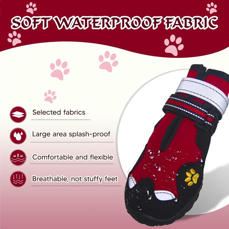 FISHOAKY Dog Shoes for Large Dogs, 360Â°Anti Slip Medium Dog Boots & Paw Protectors Winter Snowy, Waterproof 4Pcs Dog Booties with Reflective Strips (Size 6: 2.56''x3.07''(W*L), Red) - Image 3