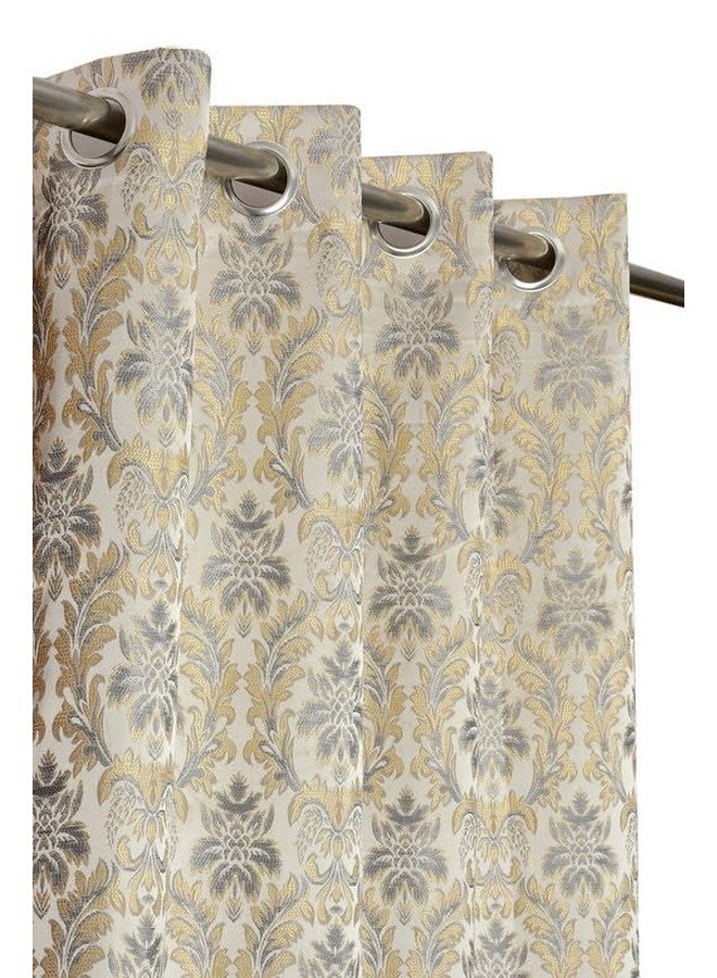 RED RIBBON DECOR Heavy Jacquard Fabric Luxury Design Dmass Design Room Darkening Curtains for Long Door 9 Feet, Grey, Pack of 2 Pieces - Image 1