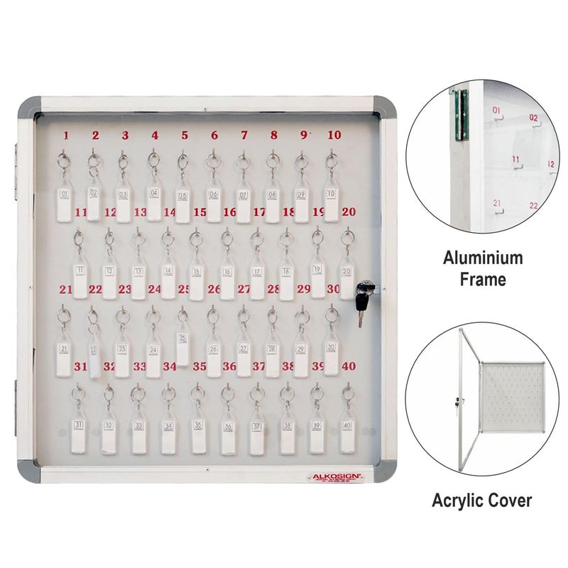 ALKOSIGN Key Cabinet for 40 Key-Chains with Laminated Back and Steel Fitted Hooks |Key Manager, Key Storage, Key Box, Lockable Key Holder, Key Organizer for Industrial Use, Factories, Offices, Hotels - Image 4