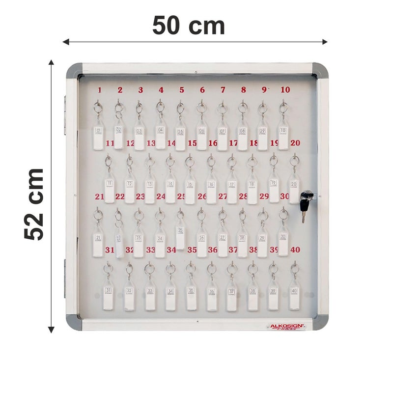 ALKOSIGN Key Cabinet for 40 Key-Chains with Laminated Back and Steel Fitted Hooks |Key Manager, Key Storage, Key Box, Lockable Key Holder, Key Organizer for Industrial Use, Factories, Offices, Hotels - Image 3