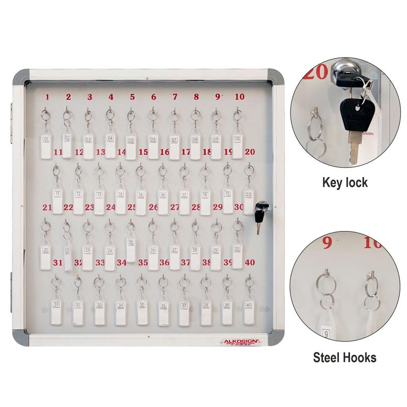 ALKOSIGN Key Cabinet for 40 Key-Chains with Laminated Back and Steel Fitted Hooks |Key Manager, Key Storage, Key Box, Lockable Key Holder, Key Organizer for Industrial Use, Factories, Offices, Hotels - Image 5